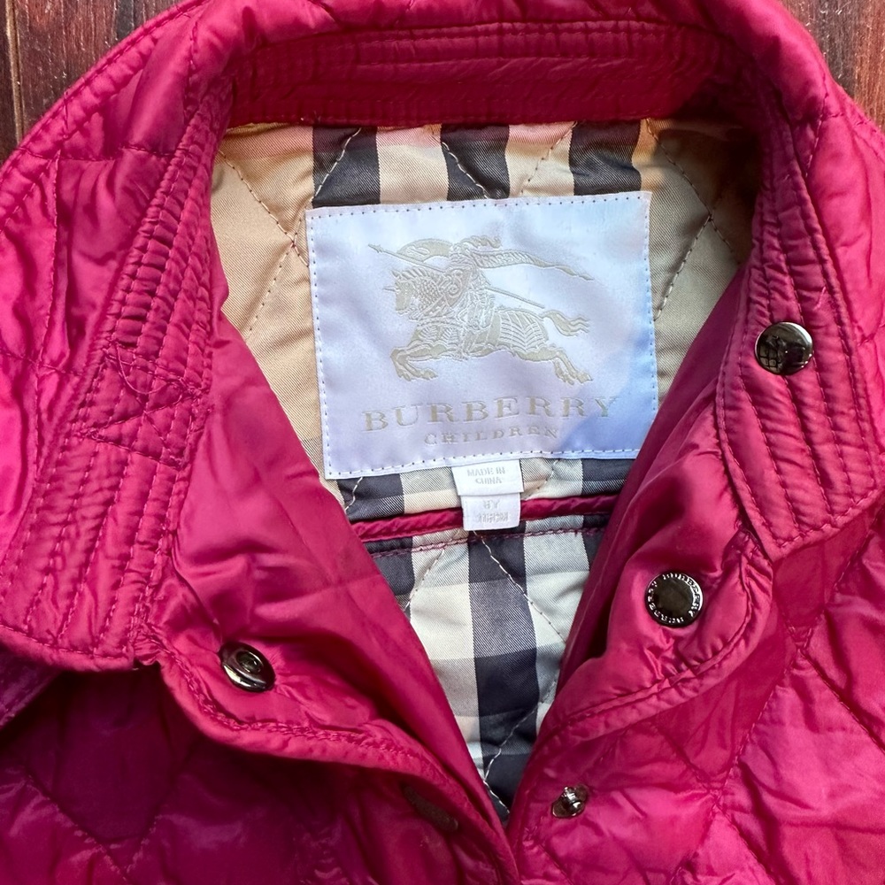 Girls Maroon Burberry Button Up Jacket